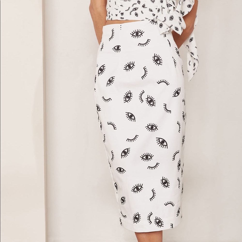 ASILIO Black and White Eye Printed Pencil Midi Skirt